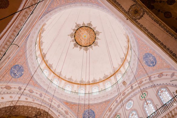 main dome with colorful ornamental elements in blue mosque