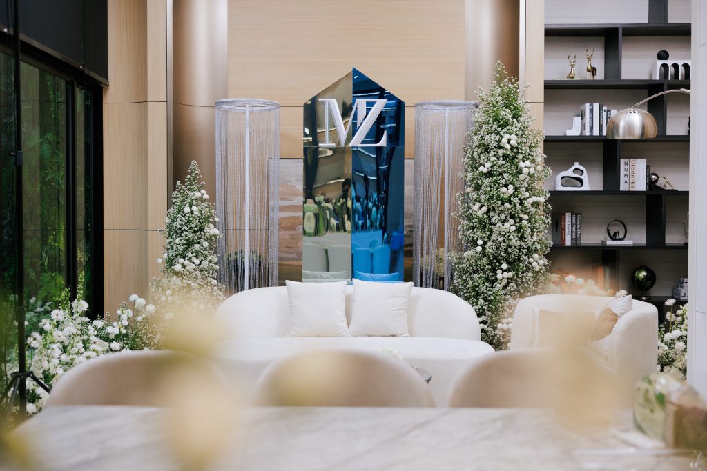 White floral tree accents and lounge decoration corner