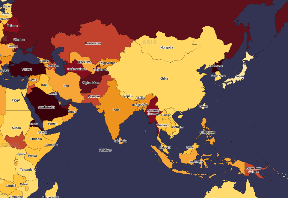 Distribution map of modern slavery issues, including forced or exploitative marriage